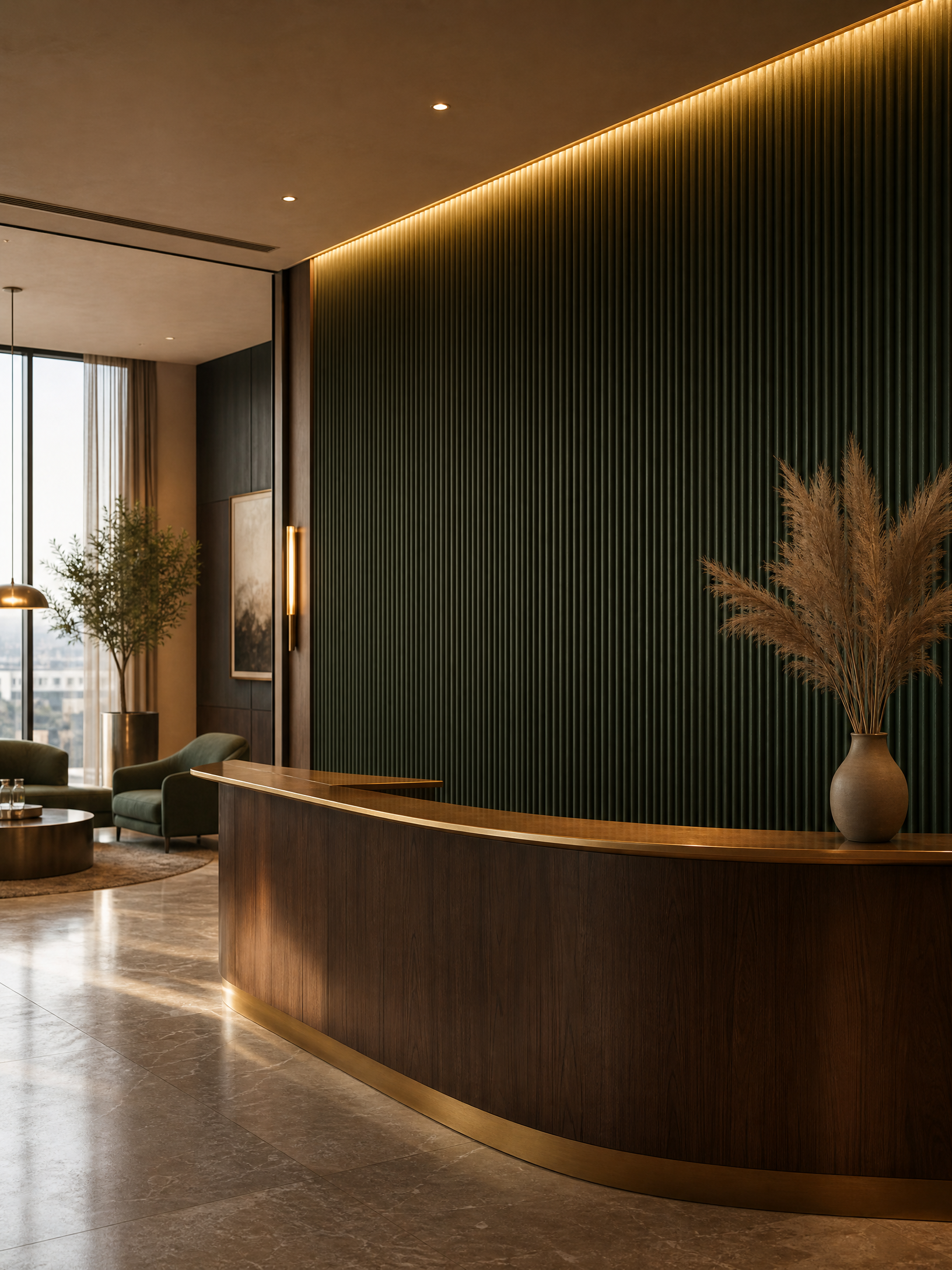 Modern reception fit-out with feature joinery wall